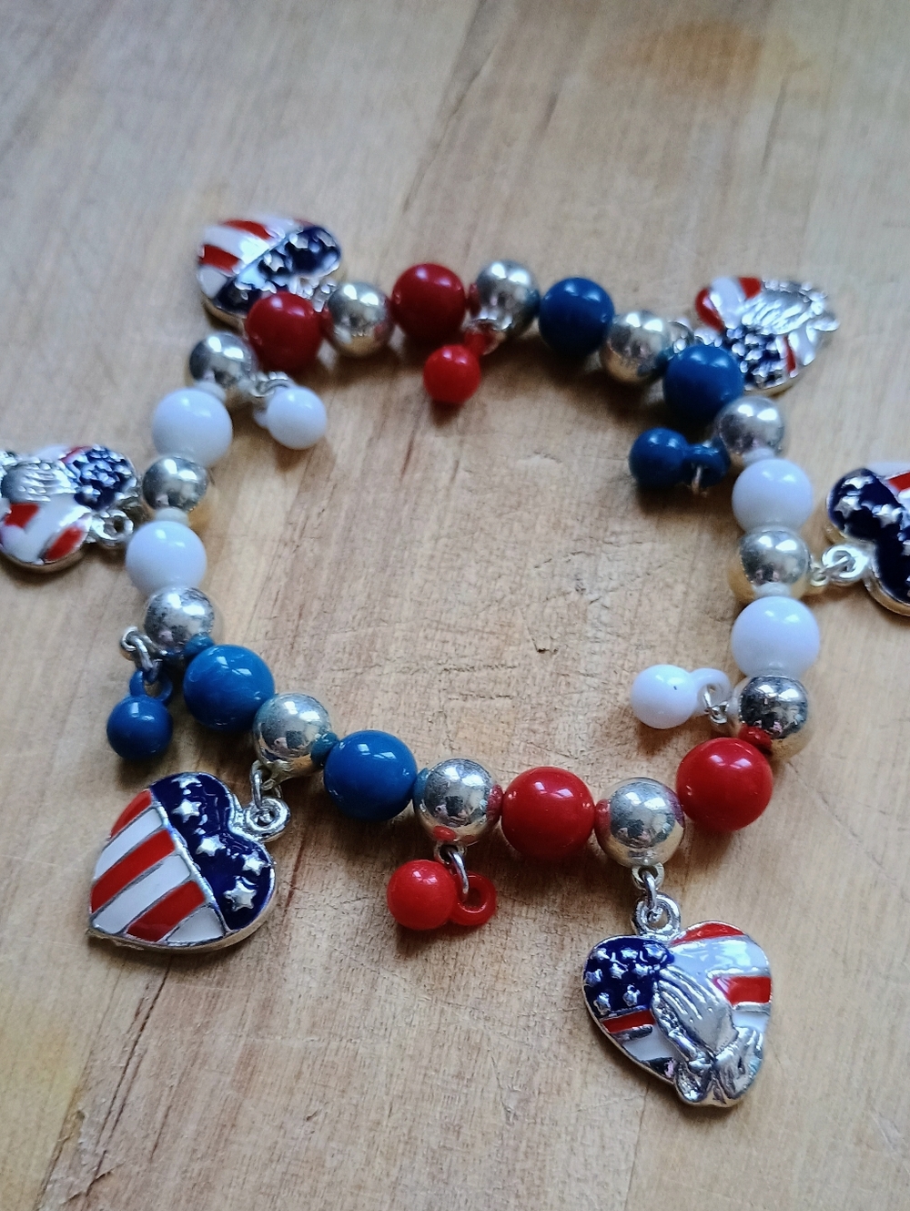 6pc Patriotic Star Heart Charms Bracelet God Bless America 250th Anniversary